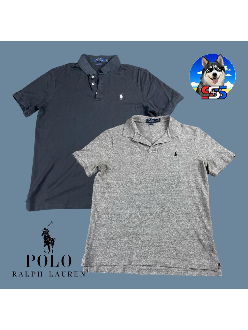 (Lot of 2) Polo Ralph Lauren Men's M Classic Polo Shirt Gray Black Knit Bundle